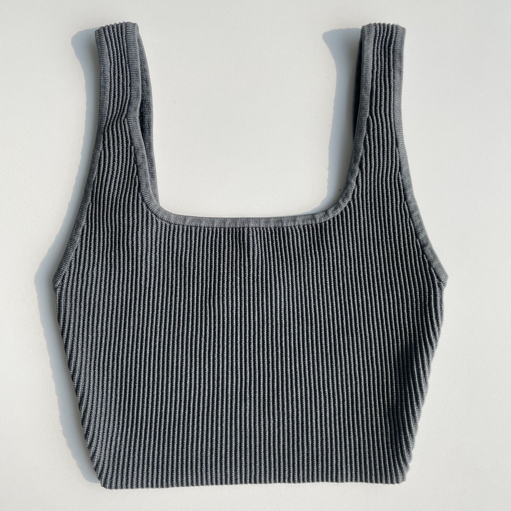 Aritzia Babaton Sculpt Knit Square Neck Crop Top - gray